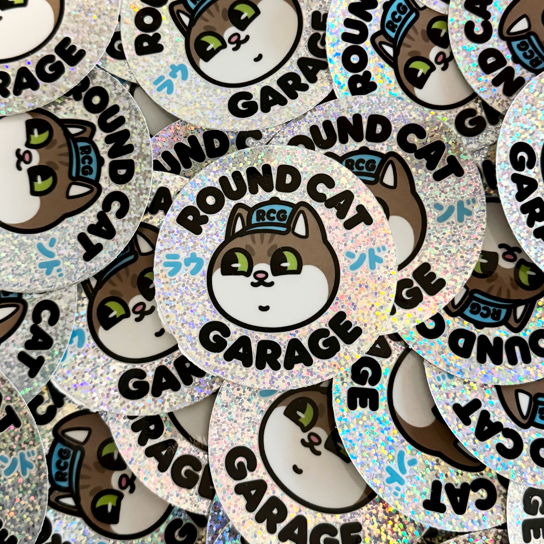 Round Cat Garage 3” Glitter Decal