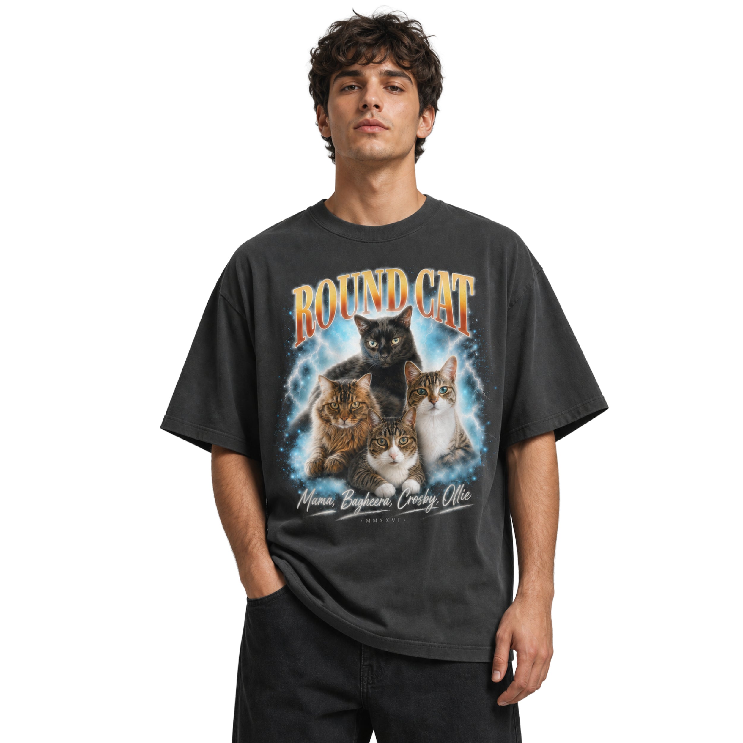 Round Cat Tribute - Oversized faded t-shirt